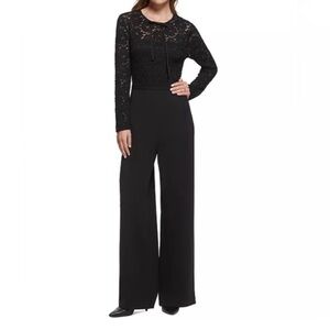 Karl Lagerfeld Black Lace-Top Wide-Leg Jumpsuit